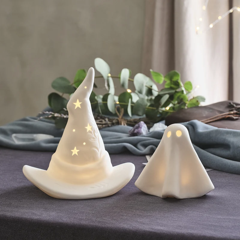 Lot de Fantôme et Chapeau de Sorcière Lumineux en Céramique à LED