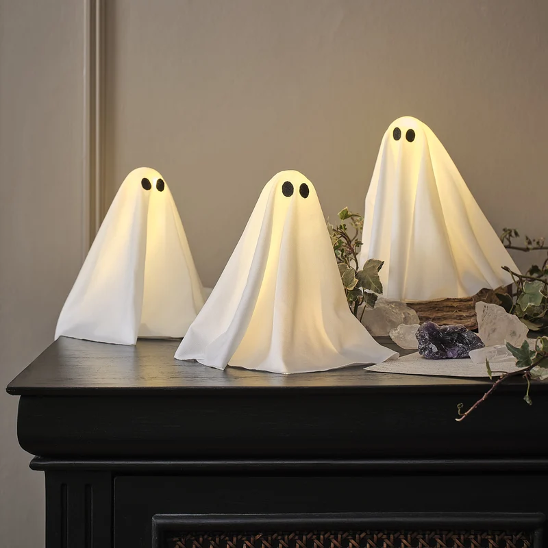 Lot de 3 Mini Fantômes LED, Décoration de Table d'Halloween