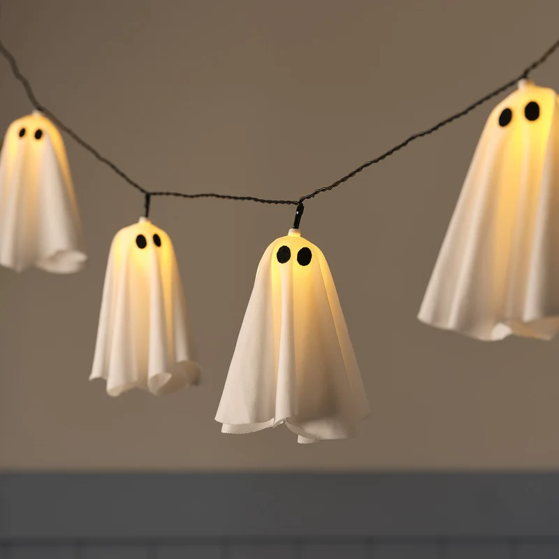 Guirlande Lumineuse à 10 Fantômes d'Halloween à LED Blancs