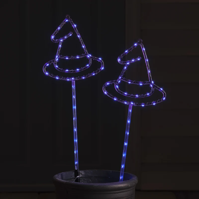 2 Balises Lumineuses Chapeaux de Sorcière d'Halloween à LED
