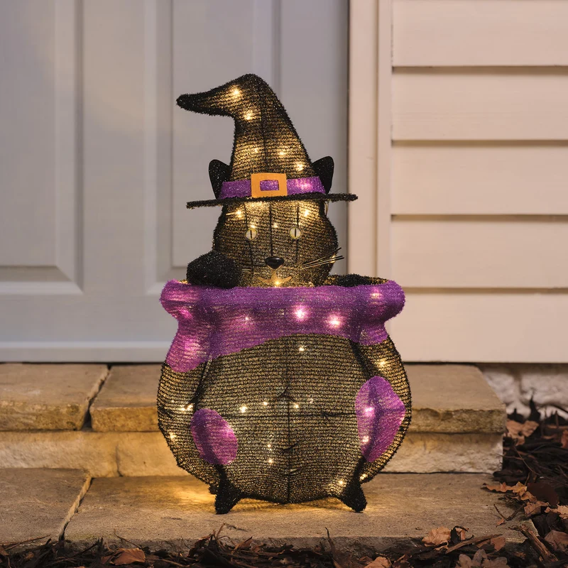 Chat Caché dans un Chaudron Lumineux à LED