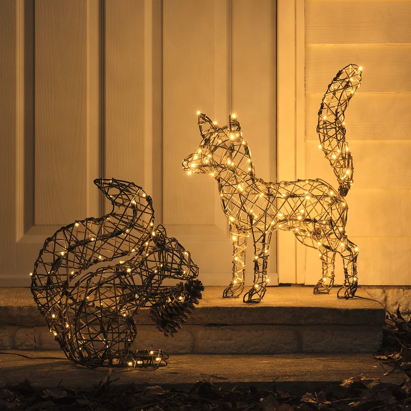 Lot de Renard & Écureuil Lumineux Sherwood en Rotin
