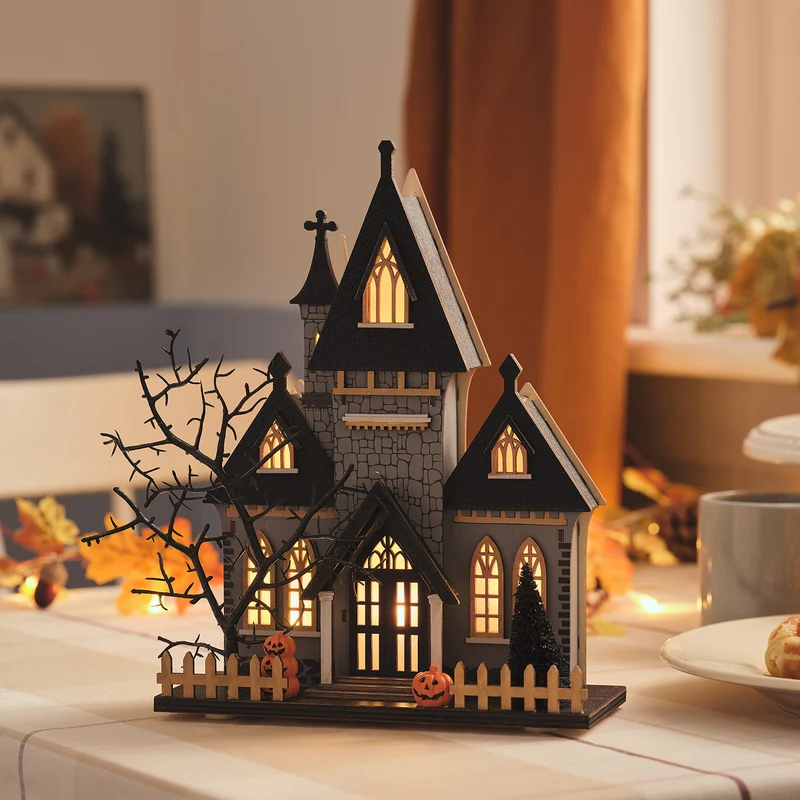 Maison Hantée en Bois à LED Blanc Chaud