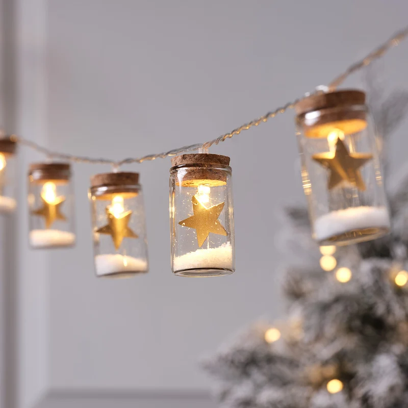 Guirlande Lumineuse à 10 LED Mini Flacons en Verre avec Étoiles Dorées