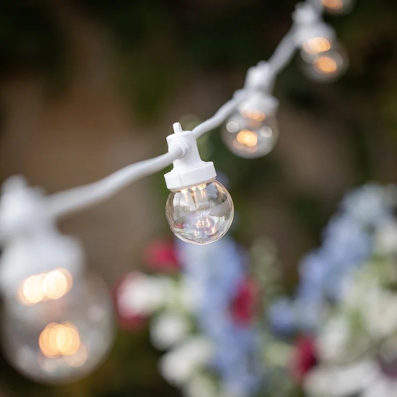 Guirlande Guinguette Pro Connect IP67 de 20m 40 LED Blanc Chaud Câble Blanc Raccordable Ampoules Transparentes