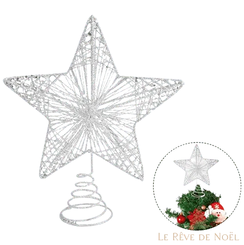 Cimier de sapin de Noël étoile 20cm - Argent
