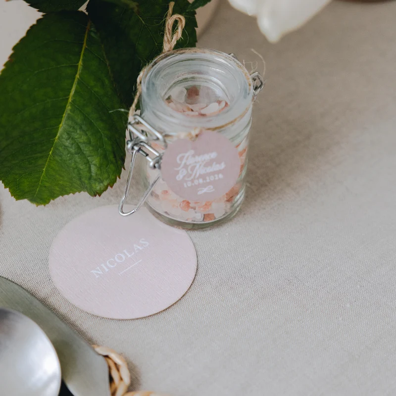10 étiquettes personnalisées mariage pour cadeaux d'invités - collection "nude"