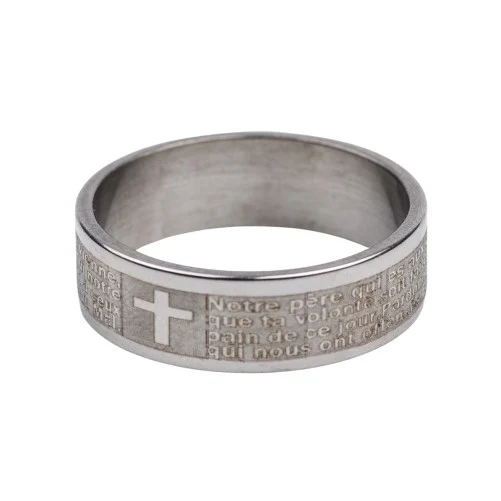 Bague en acier avec prière Notre Père