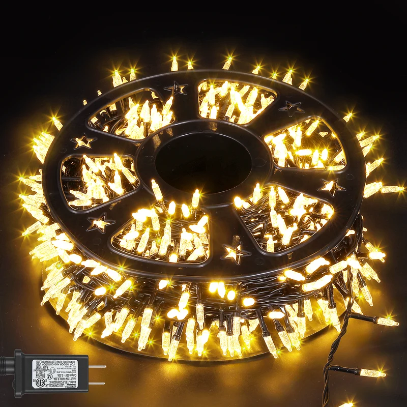 1000 LED Bubble Christmas Lights 65.6ft, Warm White Christmas String Lights, Black Wire, 8 Modes