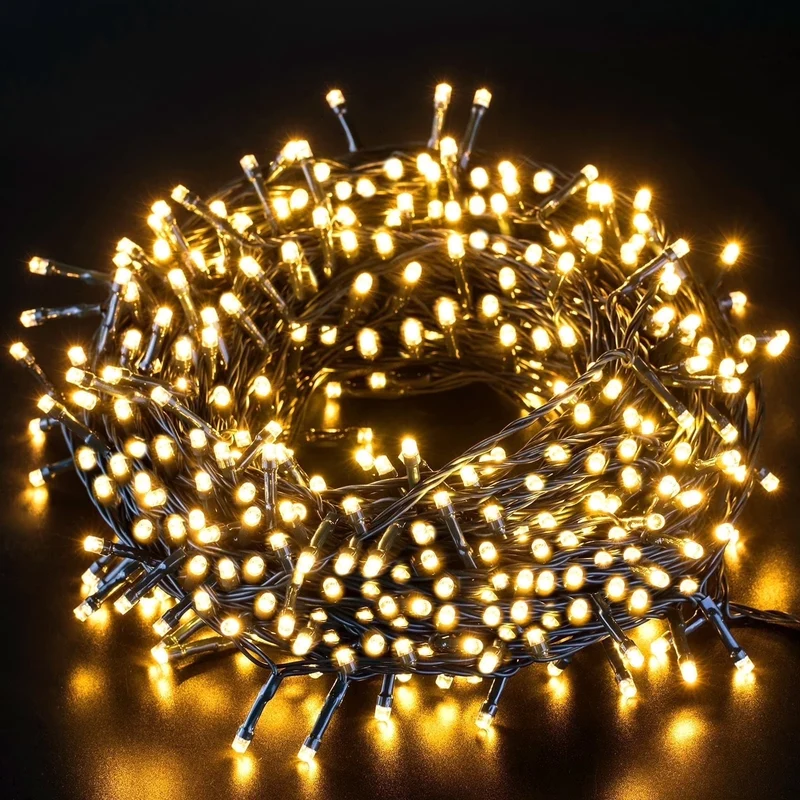 Rechargeable Battery Operated Christmas Lights, Quntis 132ft 300 LED Decoration Tree Lights, 8 Modes Timer Waterproof Christmas String Lights for Valentine Party Home Courtyard Warm White