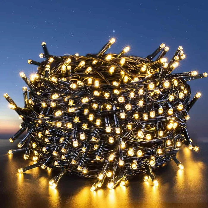 Rechargeable Battery Operated Christmas Lights, Quntis 132ft 300 LED Decoration Tree Lights, 8 Modes Timer Waterproof Christmas String Lights for Valentine Party Home Courtyard Warm White