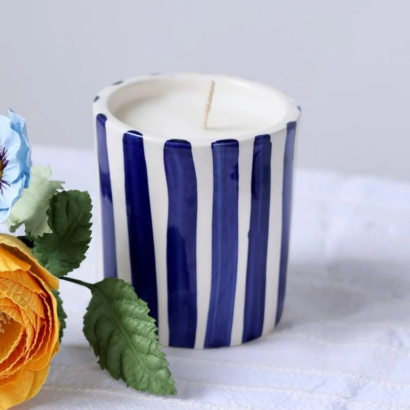 Bougie rayée bleu