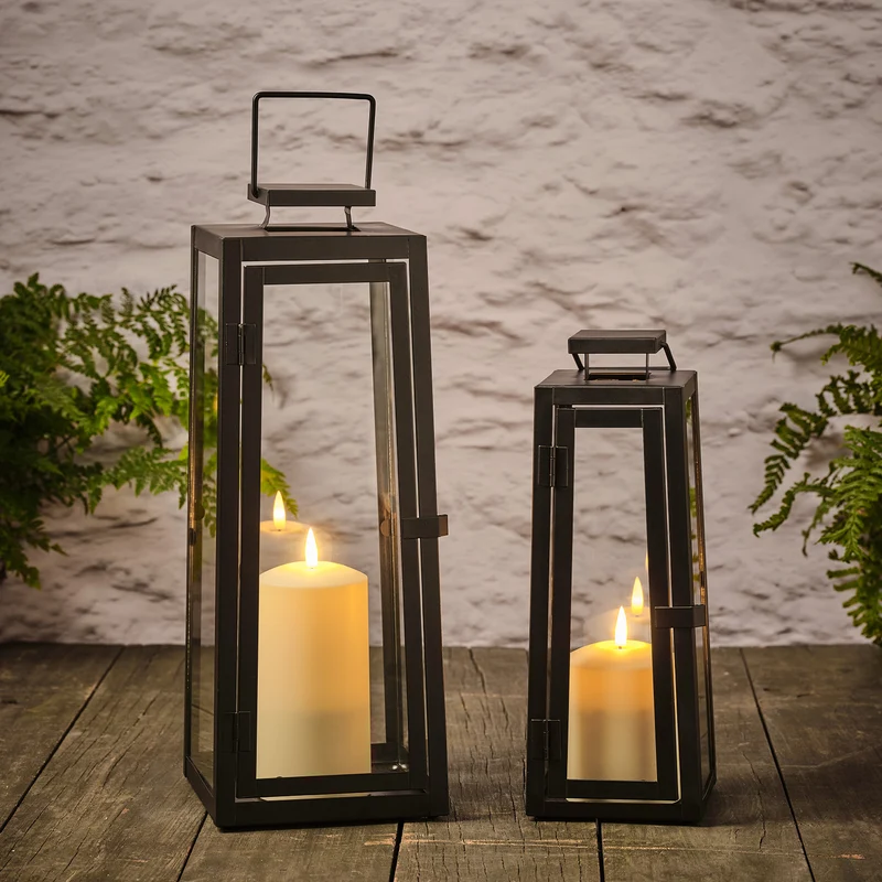 Lot de 2 Lanternes d'Extérieur en Métal Noir avec Bougies TruGlow®