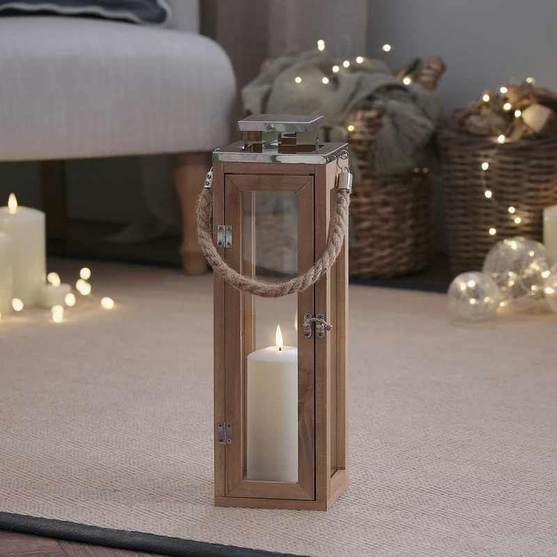 Lanterne en Bois Salcombe de 34 cm avec Bougie TruGlow®