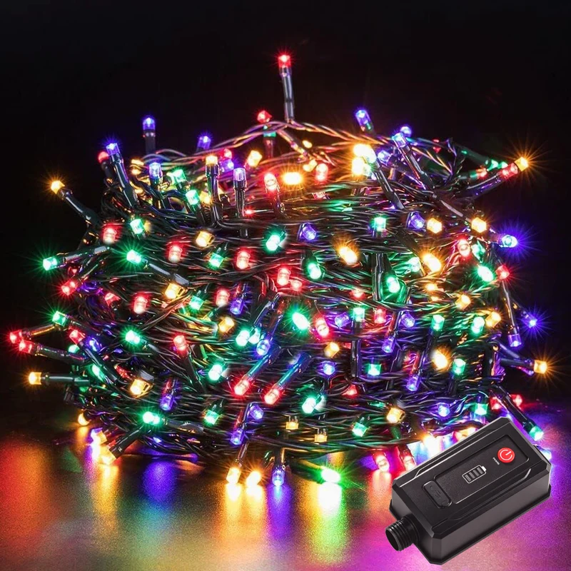 Rechargeable Christmas String Lights, 132ft 300 LED Multicolor Lights, 1800mAh Battery, 8 Modes, Timer, IP44
