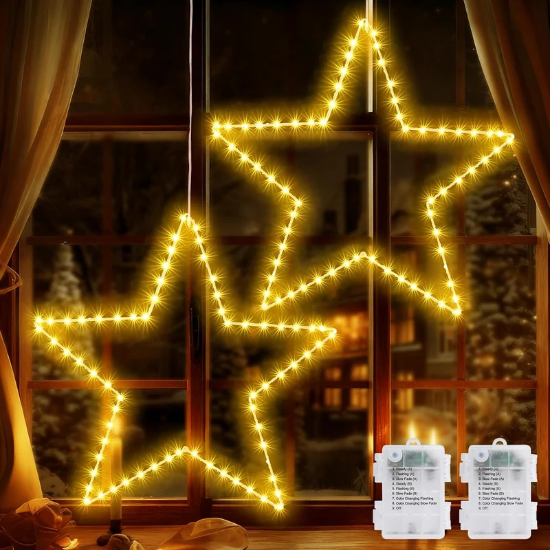 Battery Operated Christmas Star Lights - Quntis 19.6" Foldable, 8 Modes, Timer Function - Waterproof Indoor/Outdoor Holiday Decor