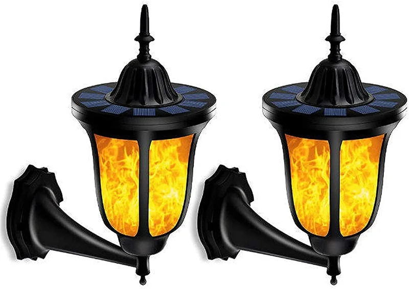 Quntis 2pcs Solar Wall lamp, Solar Light Outdoor Decoration-2 in 1 Solar Wall Light, Solar Flashlight with Flashing Flame, LED 2-Piece Solar Sports Box, Home Decoration