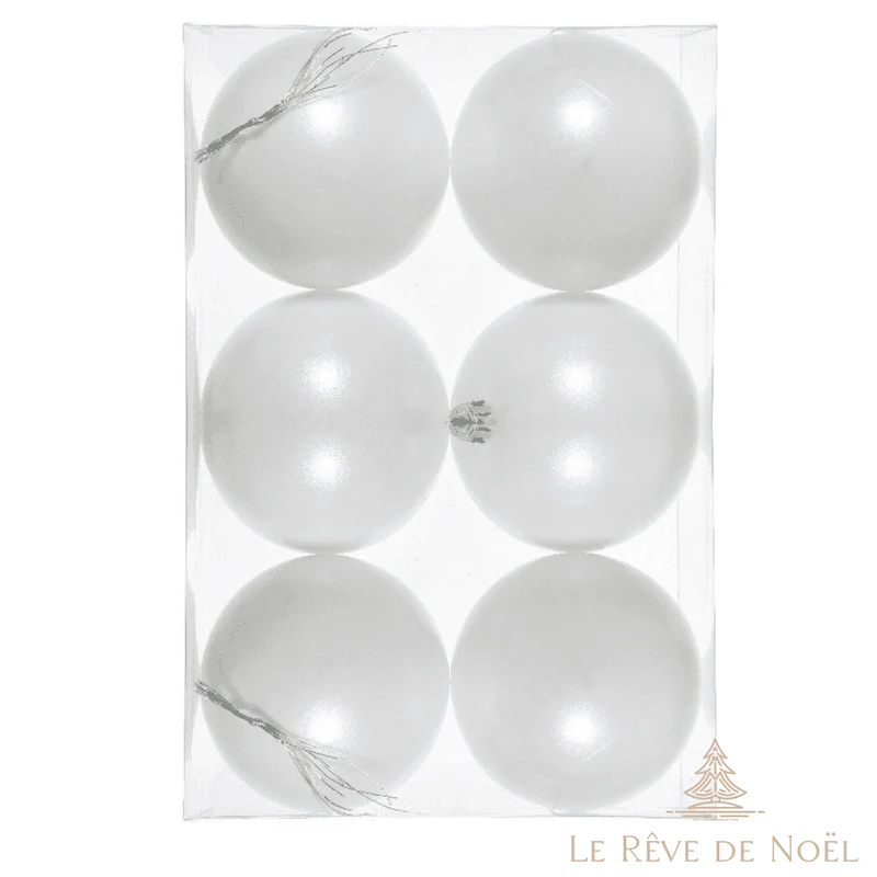 Lot de 6 boules de Noël blanches 8 cm