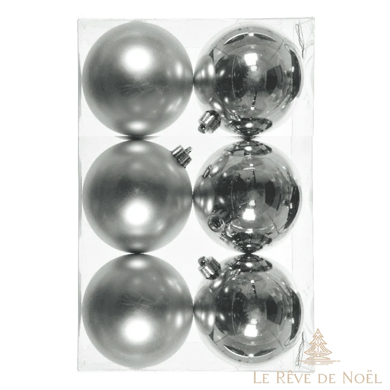 Lot de 6 boules de Noël argent 8 cm