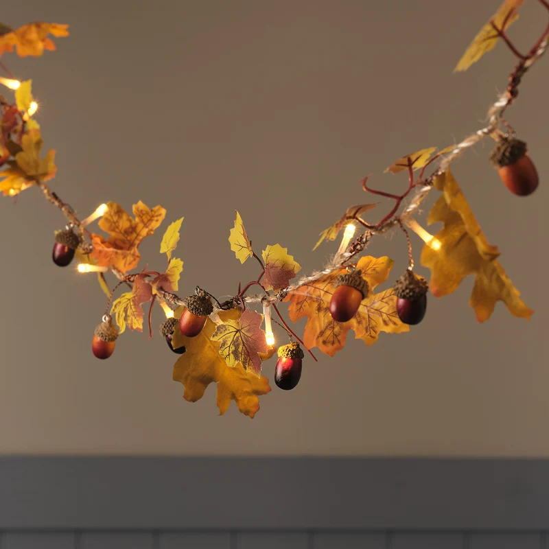 Guirlande d’Automne Pré-éclairée Feuilles et Glands de 1,8 m
