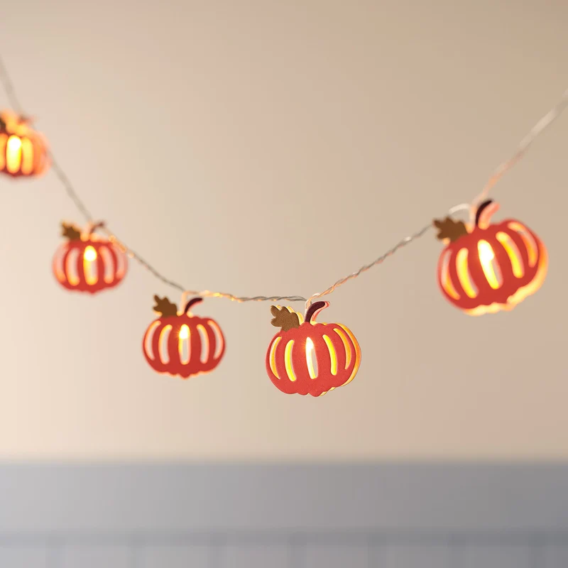 Guirlande Lumineuse à 10 Citrouilles Automnales en Bois