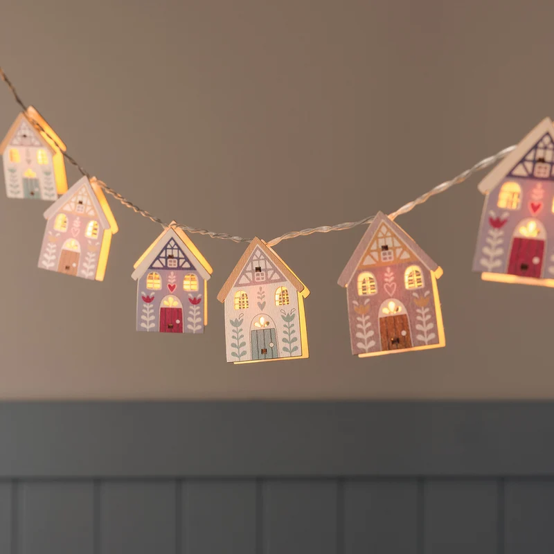 Guirlande Lumineuse à 10 Maisons en Bois Automnales