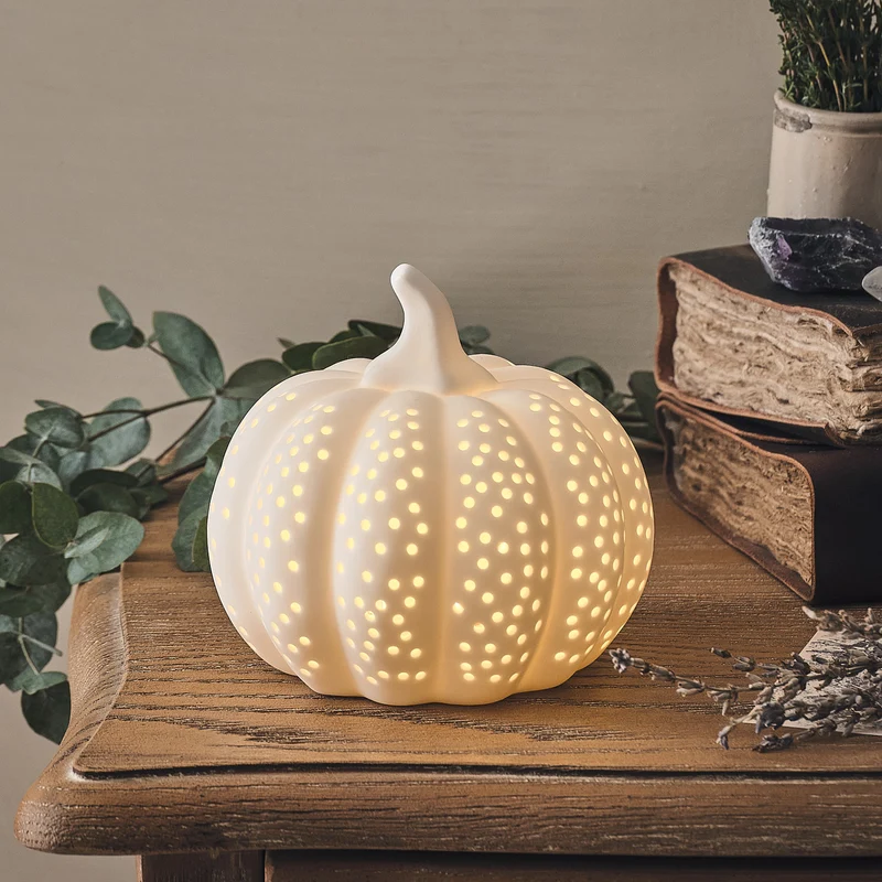 Citrouille Lumineuse en Porcelaine Blanche Mate