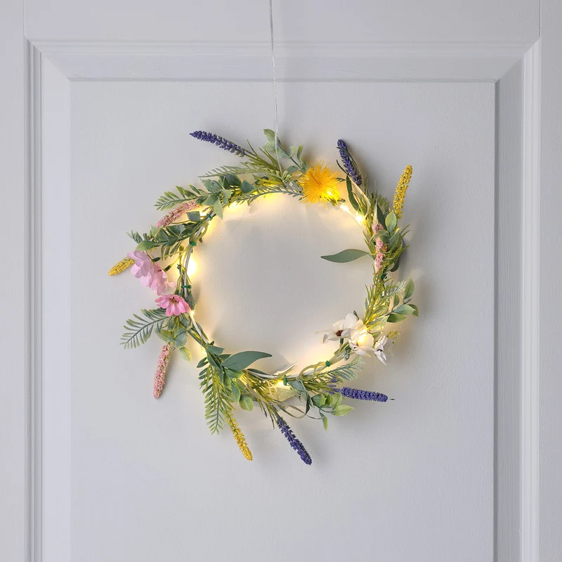 Couronne Printanière Pré-éclairée de 20 cm