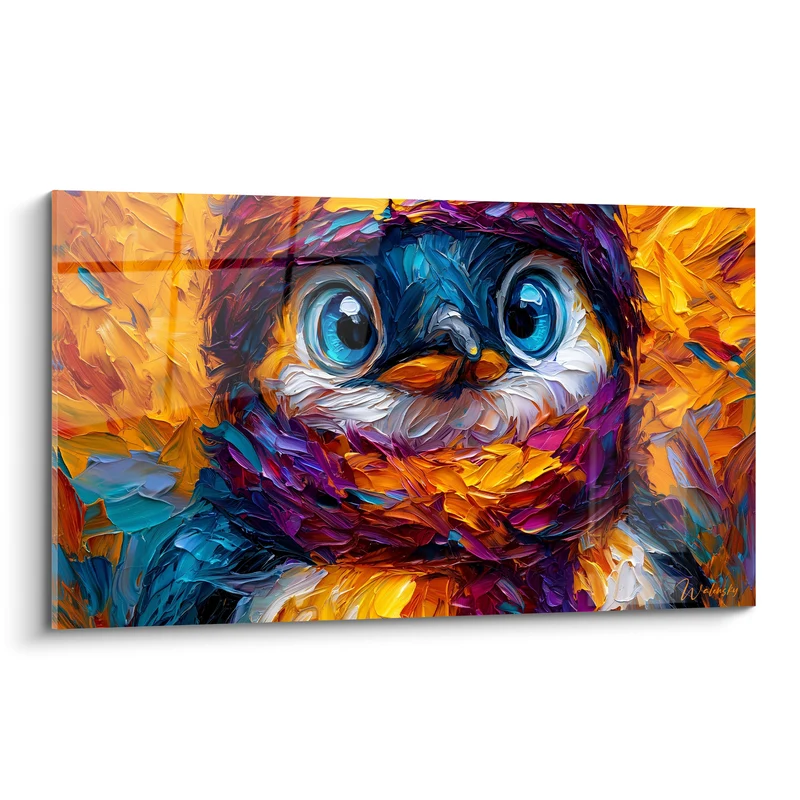 Tableau Pingouin aux yeux bleus et écharpe pourpre - Regard qui hypnotise - Edition Pingouin
