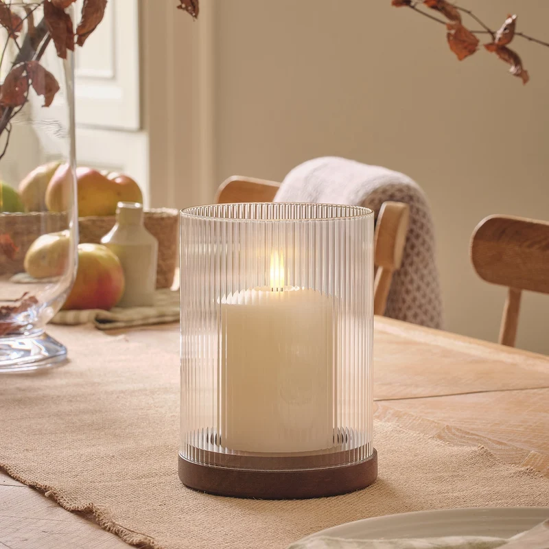 Photophore Hurricane en Verre Rainuré avec Bougie LED TruGlow® et Télécommande