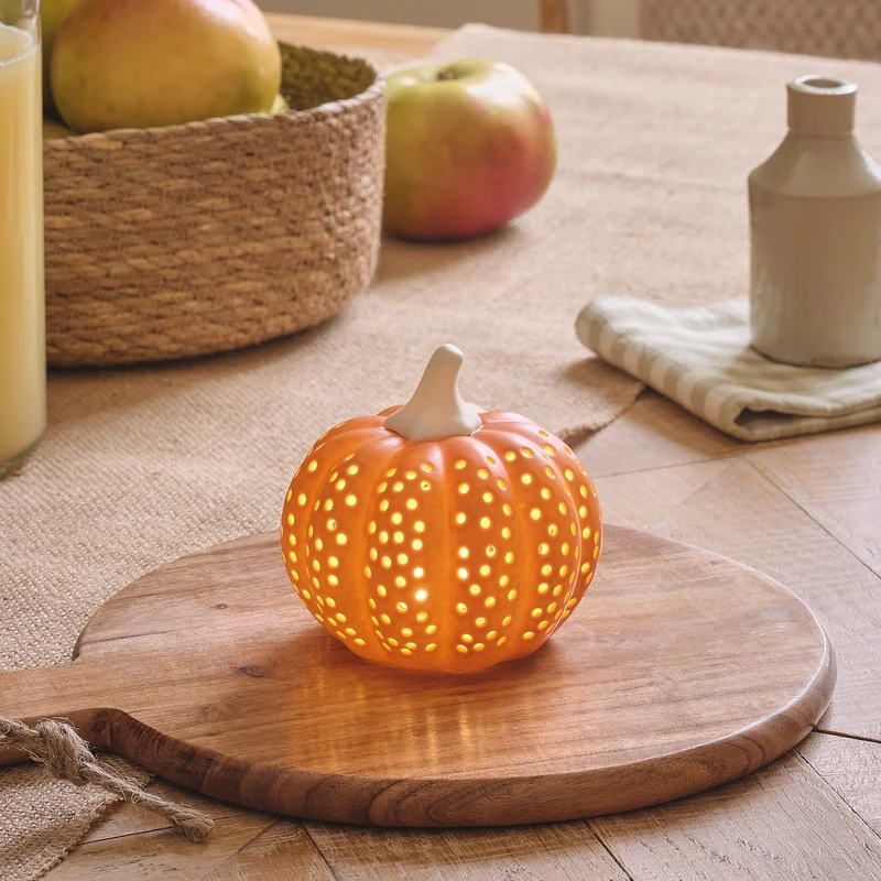 Citrouille Lumineuse en Porcelaine Peinte