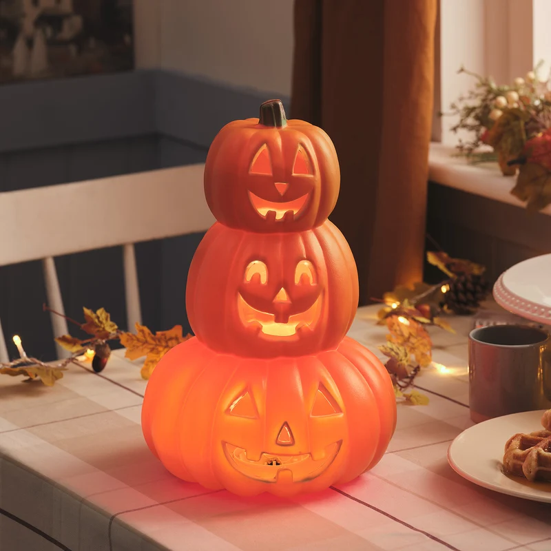 Citrouilles Empilées Lumineuses de 34 cm à LED Blanc Chaud