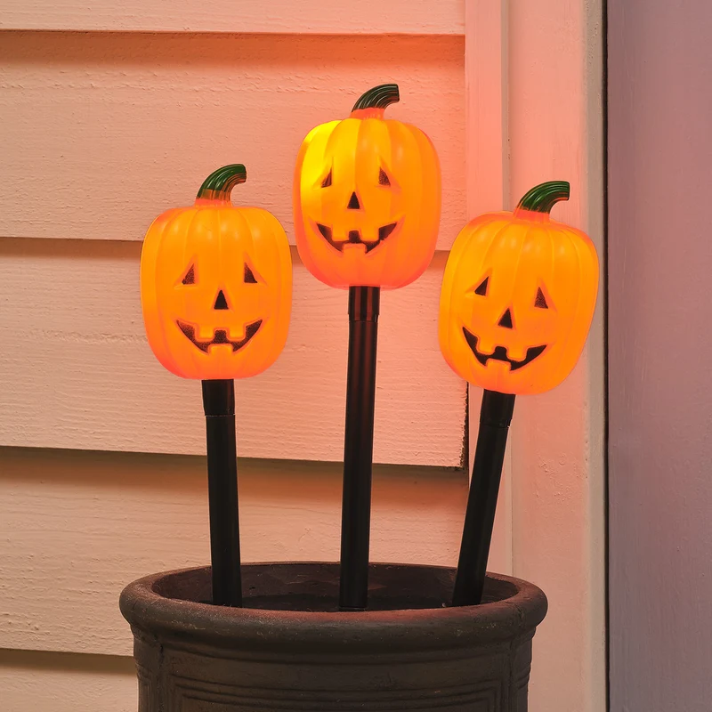 Lot de 3 Balises Citrouilles Lumineuses d'Halloween à Planter