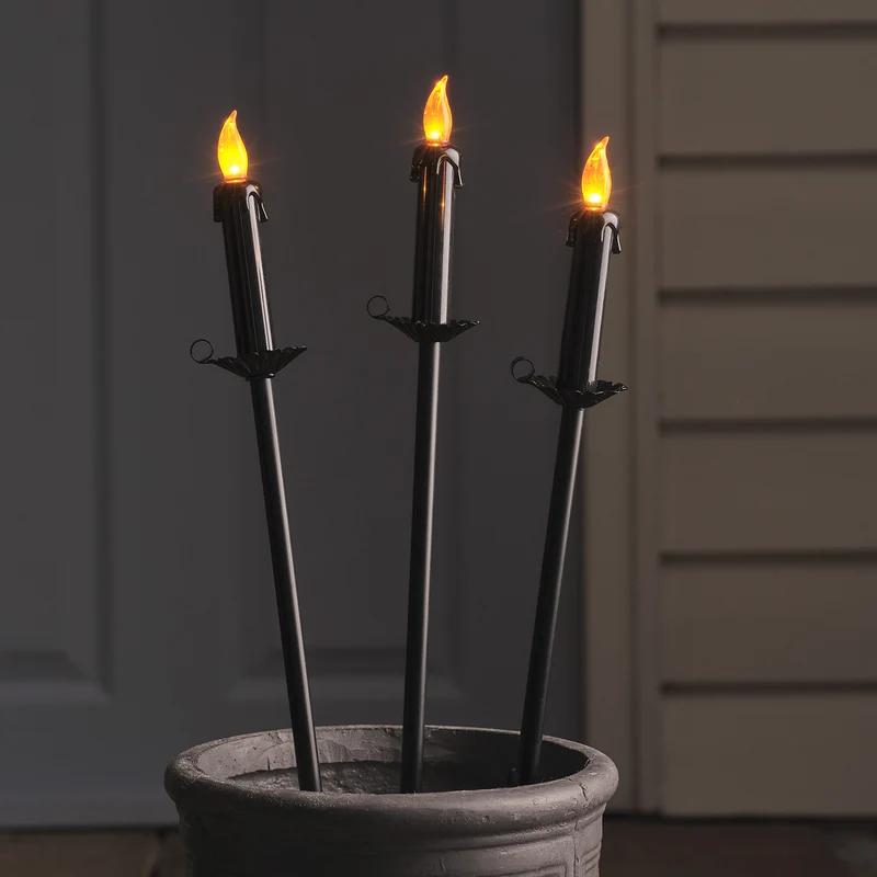 Lot de 3 Balises Bougies Lumineuses d'Halloween à Planter