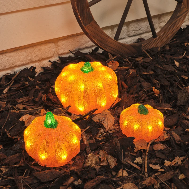 Lot de 3 Citrouilles Lumineuses d'Halloween en Acrylique