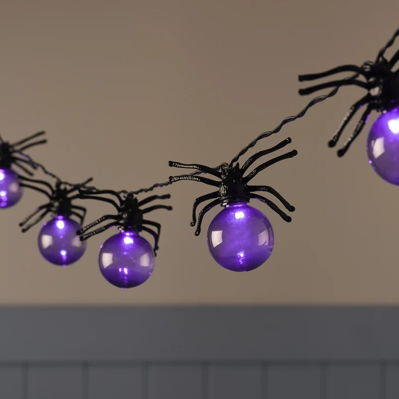 Guirlande Lumineuse à 10 Boules Araignées Violet