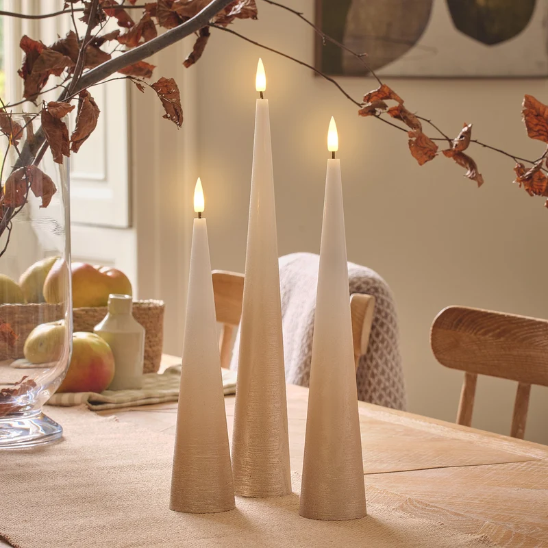 Lot de 3 Bougies LED Coniques Élancées TruGlow® Effet Dégradé Bronze avec Télécommande