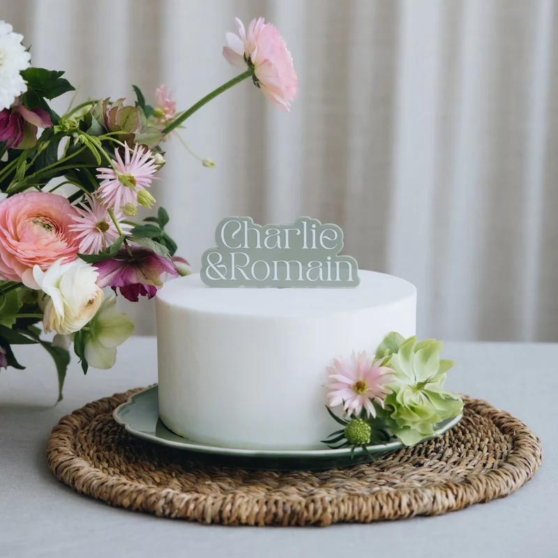 Cake topper rond personnalisé mariage - collection "Amalfi"