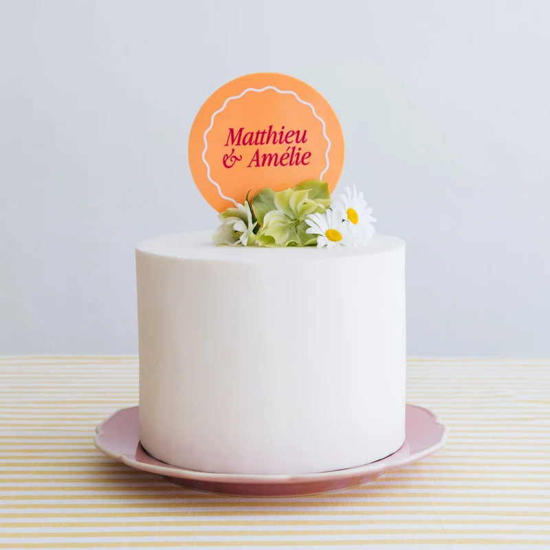 Cake topper rond personnalisé mariage - collection "candy"