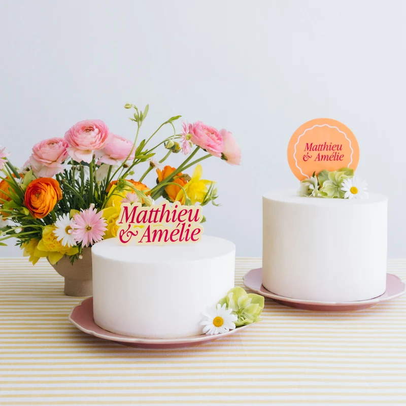 Cake topper prénoms personnalisé mariage - collection "candy"