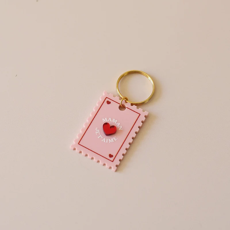 Porte-clés personnalisé timbre rose - fête des Mères
