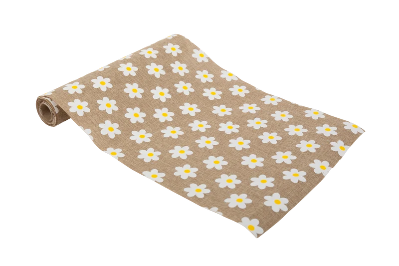 Chemin de table Marguerites Lin foncé, Blanc et Jaune