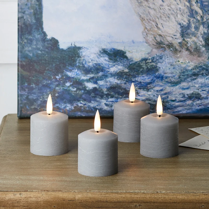 4 Bougies Votives TruGlow® Grises à LED avec Télécommande