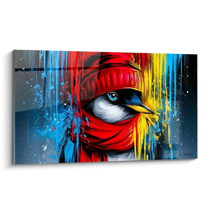 Tableau Pingouin bonnet rouge et écharpe - Sous la capuche urbaine - Edition Pingouin