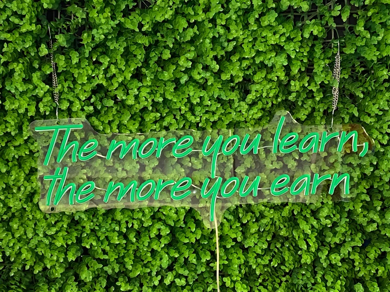 "The More You Learn, The More You Earn" LED Neon Sign – Inspirational Wall Art & Custom Home Decor