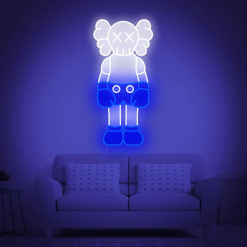 KAWS Inspired Neon Sign & LED Neon Light Glowing Wall Art for Bedroom, Game Room, Studio & Aesthetic Home Decor