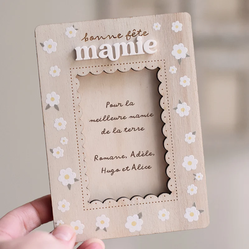 Cadre photo magnétique "Bonne fête mamie" Paquerettes