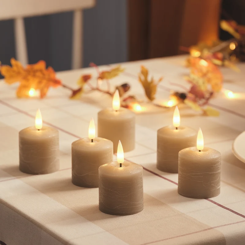 Lot de 6 Bougies LED Votives TruGlow® Effet Patiné Taupe avec Télécommande