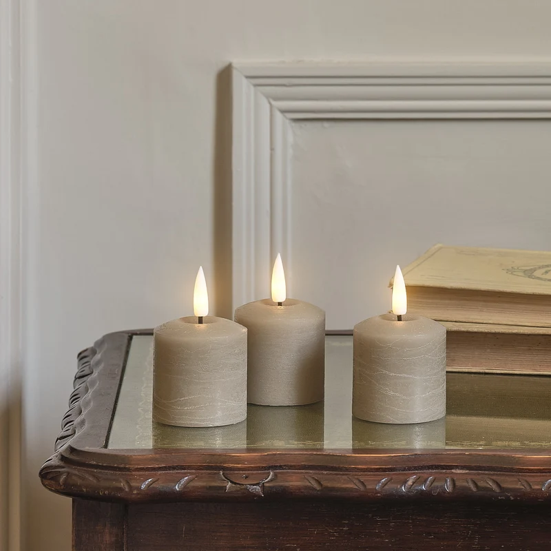Lot de 3 Bougies LED Votives TruGlow® Effet Patiné Taupe avec Télécommande