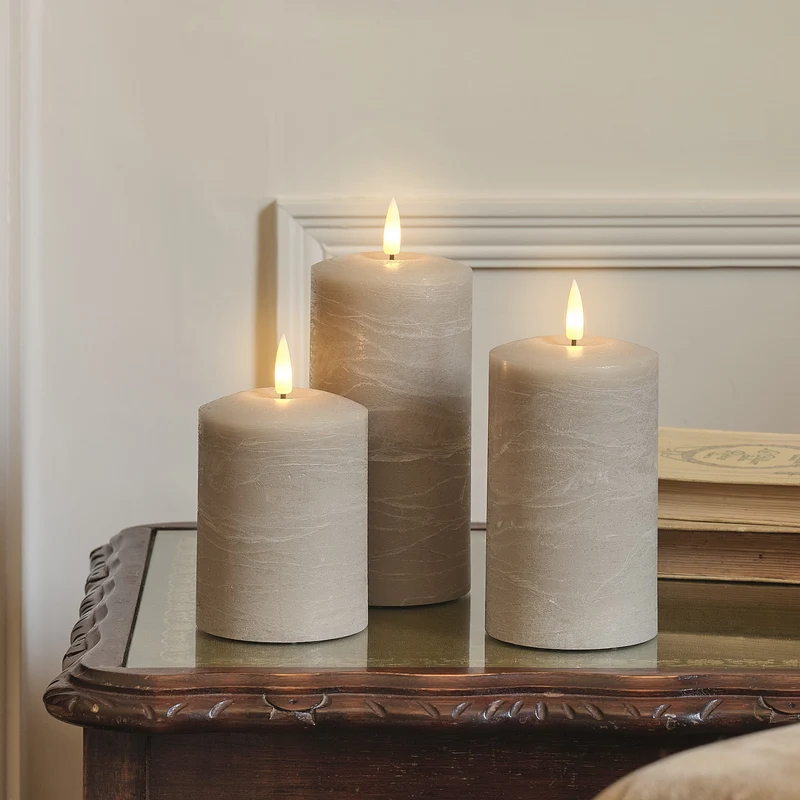 Lot de 3 Bougies LED TruGlow® Effet Patiné Taupe avec Télécommande